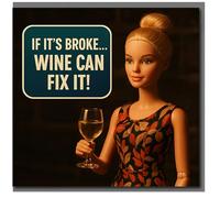 Funny Birthday Card for Her - Wine Can Fix It - Humorous Wine Lover Greeting - Doll with Glass Illustration - For Friend, Sister, Mum - A5 Card with Envelope