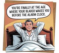 Funny Birthday Card for Him - Bladder Wakes You Before the Alarm Clock Joke - 145mm x 145mm Humorous Adult Greeting Card, Retro Style, with Kraft Envelope, for Men, Dad, Husband