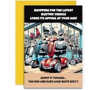 Funny Birthday Card for Him - Mobility Scooter Shopping - A5 Size with Yellow Envelope. Funny Card for him, dad, uncle, brother, friend. Designed and Printed in the UK