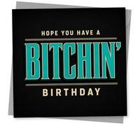 Funny Birthday Card for Him or Her, 'Hope You Have a Bitchin' Birthday' Retro Turquoise Typography Greeting