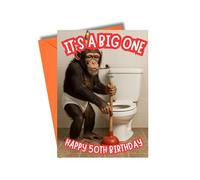 Funny Birthday Card For Him Or Her Monkey Toilet Humour Milestone 21st 30th 40th 50th Cheeky Comedy Card (50th)