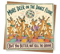 Funny Birthday Card for Him or Her, More Deer on the Dance Floor Pun with Dancing Deer and Disco Ball