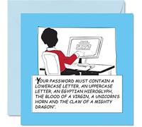 Funny Birthday Card for Him - Your Password Must Contain - Joke Mens Birthday Cards Male, 145mm Greeting Cards, 50th 60th 70th 80th Humour Card Funny for Dad Grandad Grandpa