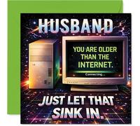 Funny Birthday Card for Husband - Outrun by the Internet - Retro Tech Humour with Playful Digital Graphics - 145mm Square, Envelope Included