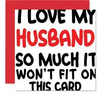 Funny Birthday Card for Husband - Overflowing with Love and Laughter - Bold Red and White Design with Playful Message, Anniversary - 145mm Square, Envelope Included