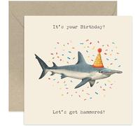 Funny Birthday Card for Male Friend, 'Lets Get Hammered' Shark Humour Bday Gift for Men and Women, Cheeky Rude, Boyfriend Dad Husband Son Mum - Blank Inside with Envelope