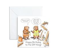 Funny Birthday Card for Men - DIY King & Cowboy Builder Joke Design - Happy Birthday Card Male for Dad, Husband, Boyfriend, Handyman - Measure Twice Pub Banter Gifts with Envelope