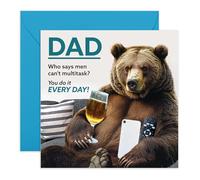 Funny Birthday Card For Men - 'Multitask Bear Dad' - Gifts for Him, Daddy, Father, Papa, Husband, Boys - TV, Drinks & Phone - Comes with Fun Stickers