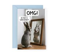 Funny Birthday Card for Men - OMG Grey Hare - Hilarious Pun Greeting Card for Dad, Husband, Brother, Boyfriend, Uncle, Grandad, Brother, Friends, Coworkers, Him - Getting Older - Comes with Stickers