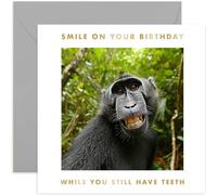 Funny Birthday Card for Men - 'Smile' Monkey Photo Birthday Card for Him or Her - Hilarious Birthday Card for Dad Uncle Brother Son Nephew - Birthday Gift for Him - 18th 21st 30th 40th 50th