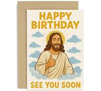 Funny Birthday Card For Men & Women - Jesus Playful Thumbs Up Design - Humorous Greeting For Dad Brother Sister Mum Friend - Blank Inside With Envelope