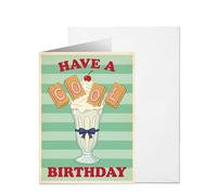Funny Birthday Card for Men Women, Retro Milkshake Cool Pun Design, Happy Celebration Greeting Gift for Brother Sister Friends, Blank Inside Heavy Cardstock Envelope 12x17cm