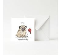 Funny Birthday Card for Men Women Sarcastic Pug Greeting Cards Humorous Grumpy Dog Theme for Dad Brother Husband Friend Colleague Blank Inside with Envelope 13x13cm