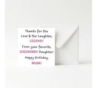 Funny Birthday Card for Mom from Daughter, Humorous Love and Laughter Greeting Gift for Mother, Novelty Joke Present for Her, Blank Inside Thick Cardstock with Envelope 13x13cm