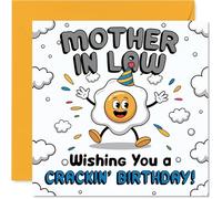 Funny Birthday Card for Mother in Law - Egg-cellent Birthday Laughs - Cartoon Egg Character and Playful Design - Guaranteed to Crack a Smile - 145mm Square, Envelope Included