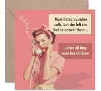 Funny Birthday Card for Mum - Classic Mum Wit - Vintage-style Lady on Phone Dodging Nuisance Calls, Mother's Day - 145mm Square, Envelope Included