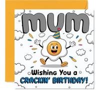 Funny Birthday Card for Mum - Egg-cellent Wishes for Mum - Cheerful Cartoon Egg Character on a Bright Yellow Backdrop - Sure to Crack a Smile - 145mm Square, Envelope Included