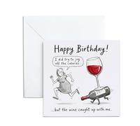 Funny Birthday Card For Mum. 'Wine Caught Up With Me' Jogging Design. Happy Greeting Gift Mother. Humorous Alcohol Joke, 13x13cm, Envelope Included