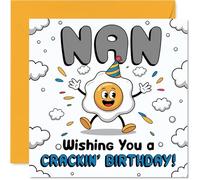 Funny Birthday Card for Nan - Egg-stra Laughs for Your Nan - Cheery Cartoon Egg Celebrating with a Big Smile - 145mm Square, Envelope Included