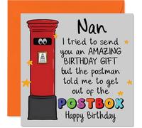 Funny Birthday Card for Nan - Postbox Banter for Nan - Playful Cartoon with Googly-eyed Postbox & Stars - Guaranteed to Tickle Her Sense of Humour - 145mm Square, Envelope Included