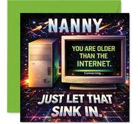 Funny Birthday Card for Nanny - Brilliant Throwback Tech Humour - Retro Computer Design and Witty 'older Than the Internet' Message - 145mm Square, Envelope Included