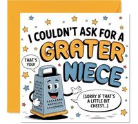 Funny Birthday Card for Niece - A Little Bit Cheesy, a Whole Lot Brilliant - Cartoon Cheese Grater and Stars Design - 145mm Square, Envelope Included