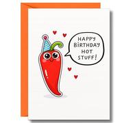 Funny Birthday Card For Partner From Boyfriend Girlfriend Cheeky Hot Stuff Cute Chilli Design Romantic Humour For Husband Wife JBS231
