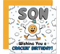 Funny Birthday Card for Son - Egg-cellent Wishes for Your Special Day - Cheerful Cartoon Egg Character with Vibrant Colours - 145mm Square, Envelope Included