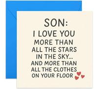 Funny Birthday Card for Son from Parents, Clothes on The Floor Joke - Square, Blank Inside with Premium Envelope