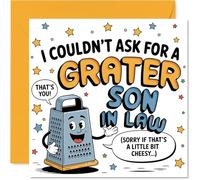 Funny Birthday Card for Son in Law - Grate Puns and Cheesy Charm - Playful Kitchen Grater Character with Vibrant Colours - 145mm Square, Envelope Included