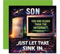Funny Birthday Card for Son - Older Than the Internet? - Retro Tech and Cosmic Graphics for a Digital-age Laugh - Perfect for Your Modern Legend - 145mm Square, Envelope Included