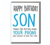 Funny Birthday Card for Son, Put Down Your Phone Gag, Hilarious Teen or Adult Humour - C306