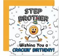 Funny Birthday Card for Step Brother - Egg-cellent Wishes for Your Step Brother - Cartoon Egg Character Brings the Laughs - 145mm Square, Envelope Included