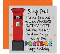 Funny Birthday Card for Step Dad - Bet the Postman's Still Recovering - Cartoon Postbox and Googly Eyes - Birthday Banter for Your Step Dad - 145mm Square, Envelope Included