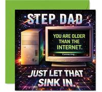 Funny Birthday Card for Step Dad - Let the Tech Jokes Begin - Retro Computer Design with 'older Than the Internet' Gag - 145mm Square, Envelope Included