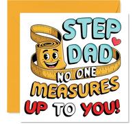Funny Birthday Card for Step Dad - No One Measures Up - Playful Measuring Tape and Smiley Face Design, Father's Day - 145mm Square, Envelope Included