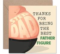 Funny Birthday Card for Step Dad - Playful Thanks for the Top Stepdad - Cheeky Belly Illustration and Bold Beige Design, Father's Day - 145mm Square, Envelope Included