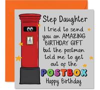 Funny Birthday Card for Step Daughter - Playful Birthday Banter - Cartoon Postbox with Googly Eyes and Colourful Stars - Perfect for a Giggle - 145mm Square, Envelope Included