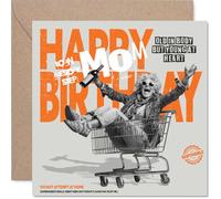 Funny Birthday Card for Step Mom - Laughs Guaranteed - Elderly Woman Riding Shopping Trolley Design - 145mm Square, Envelope Included