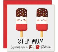 Funny Birthday Card for Step Mum 'FAB' Cute Fabulous Ice Lolly Hilarious Birthday Greeting Card from Step-Son Step-Daughter Gift for Her