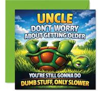 Funny Birthday Card for Uncle - Cheeky Chuckle for Your Favourite Uncle - Humorous Turtle Design with Vibrant Green and Orange - 145mm Square, Envelope Included