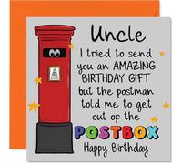 Funny Birthday Card for Uncle - Outsmarted by the Postman - Googly-eyed Postbox and Stars Burst with Cheek - 145mm Square, Envelope Included