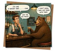Funny Birthday Card for Whisky Lovers, Bear at the Bar Pun Greeting for Him or Her