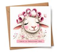 Funny Birthday Card for Women with Envelope, Cute Sheep in Hair Rollers ‘Have a Fabulous Day’ Card for Her, Humorous Birthday Greeting for Friend, Mum, Sister, Auntie, Nan, Bestie or Female Colleague
