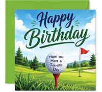 Funny Birthday Card, Golf Pun and Playful Birthday Wishes | Illustrated Golf Scene with Tee-rific Message, 145mm Square, Envelope Included