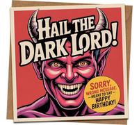 Funny Birthday Card - Hail the Dark Lord Devil Design, Humorous Greeting for Him or Her, 145mm x 145mm, Blank Inside, Includes Kraft Envelope