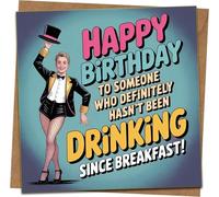 Funny Birthday Card - 'Happy Birthday to Someone Who Definitely Hasn't Been Drinking Since Breakfast' - 145mm x 145mm Square - Adult Humor - Kraft Envelope - For Him Her Friend