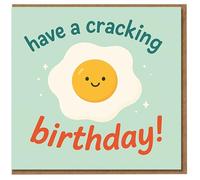Funny Birthday Card - Have a Cracking Birthday Egg Pun - Cute Smiling Fried Egg Illustration - Fun Food Pun Card for Friends, Family, Him or Her