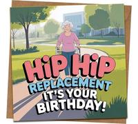 Funny Birthday Card - “Hip Hip Replacement” Joke - 145mm x 145mm Square Greeting Card with Kraft Envelope - Humorous Adult/Senior Gag for Friends, Mom, Dad, Grandma, Grandpa