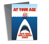 Funny Birthday Card - Jaws - At Your Age We're Gonna Need A Bigger Cake